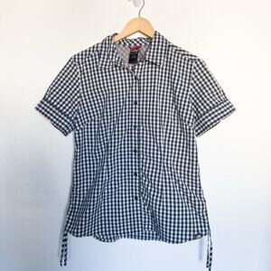 North Face Shirt Large Gingham Navy Blue White Button Down Checkered Vapor Wick